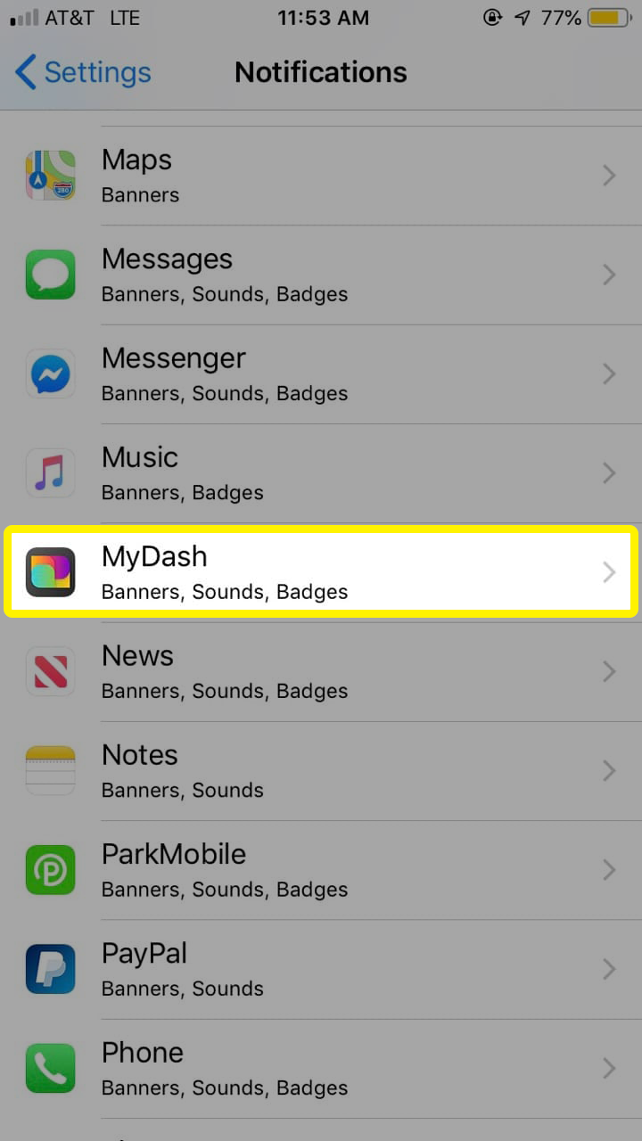 iphone mail app push notification